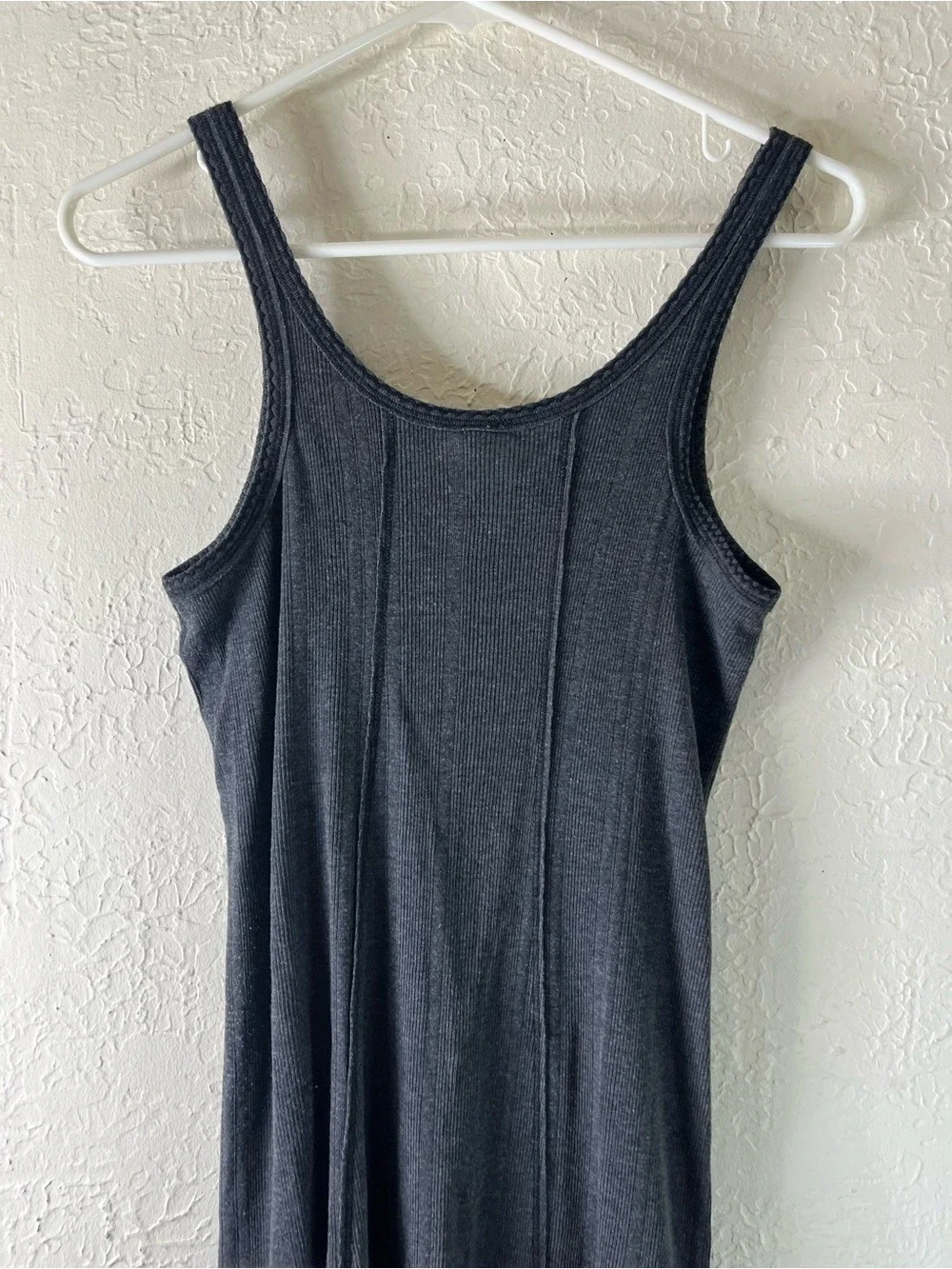 Free People Drop Needle Ribbed Venice Hook Front Dress in Dark Grey